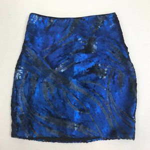 Bebe Pencil Skirt Blue Black Abstract Mini Lined 0